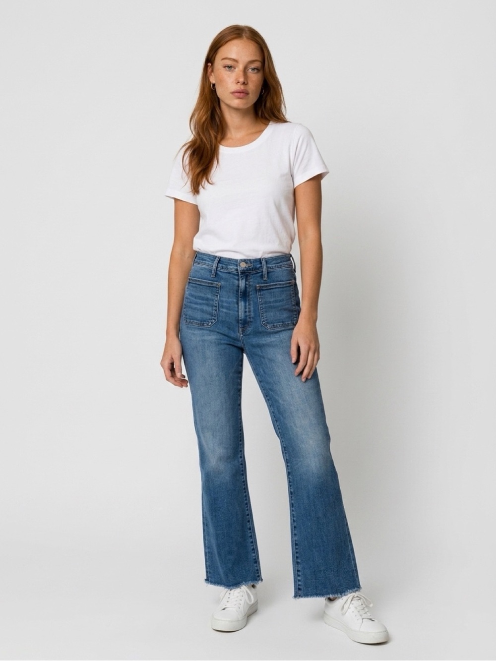 MOTHER The Hustler Patch Pocket Ankle Raw Hem Flare Stretch Denim Jeans Size 32